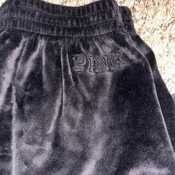 SOLD- PINK VS Black Velvet Sweatpants - Picture 2 of 3